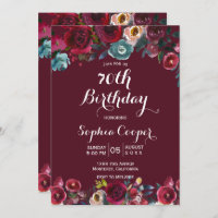 Elegant Burgundy Navy Floral 70th Birthday Party