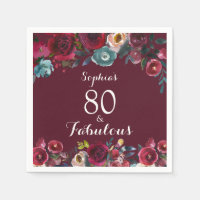 Elegant Burgundy Navy Floral 80th Birthday Party