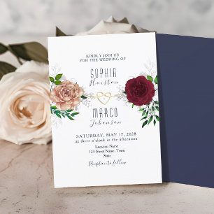 Elegant Burgundy Navy Floral Invitation