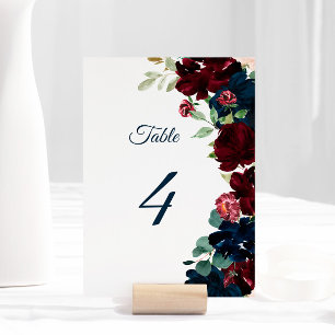 Elegant Burgundy & Navy Flowers Table 4 Wedding Number