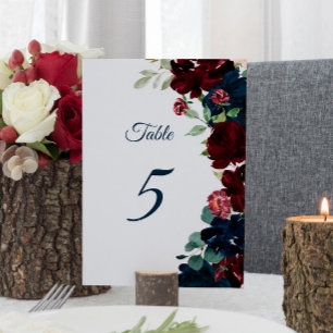 Elegant Burgundy & Navy Flowers Table 5 Wedding  Number