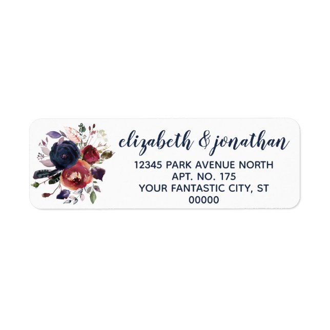 Elegant Burgundy Navy Rose Gold Return Address (Front)