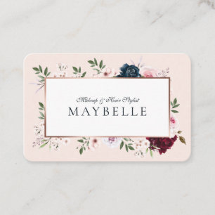 Elegant Burgundy & Navy Watercolor Floral Frame Business Card