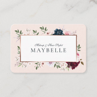 Elegant Burgundy & Navy Watercolor Floral Frame Business Card