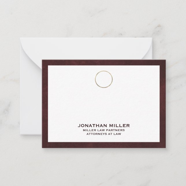 Elegant Burgundy Notecard with Gold Logo Law Firm (Front)