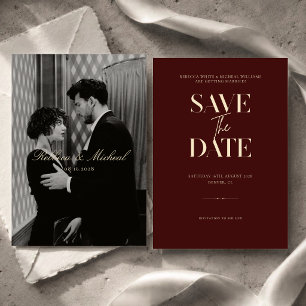 Elegant Burgundy Old Money Photo Classy Wedding Save The Date