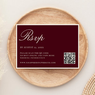Elegant Burgundy Old Money QR Code Wedding RSVP Card