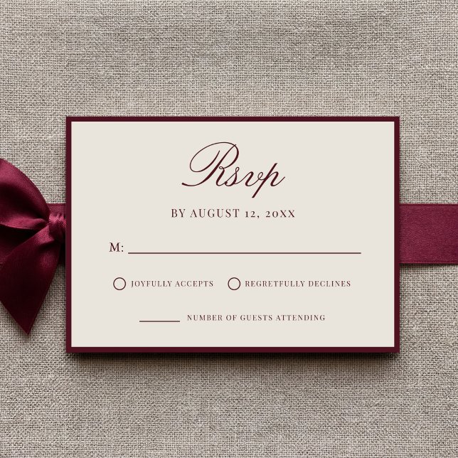 Elegant Burgundy Old Money Wedding RSVP Card (Creator Uploaded)
