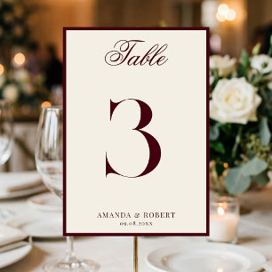 Elegant Burgundy Old Money Wedding Table Number