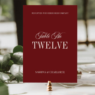 Elegant Burgundy Old Money Wedding Table Number