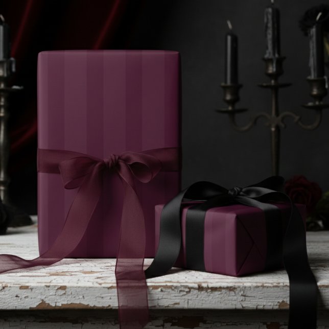 Elegant Burgundy on Burgundy Thick Stripes Wrapping Paper (Sophisticated Elegant Gothic Dark Burgundy Thick Striped Wrapping Paper 4 Gothic Wedding Anniversary)