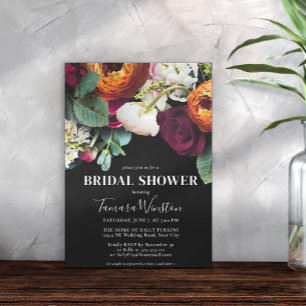 Elegant Burgundy Orange Blush Black Floral Shower  Invitation