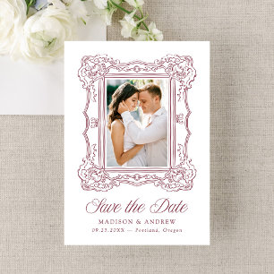Elegant Burgundy Ornate Frame Photo Wedding Save The Date