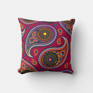 Elegant Burgundy Paisley and Mandala Pattern Cushion