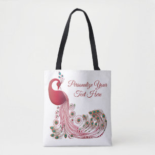 Elegant Burgundy Peacock Personalised Tote Bag