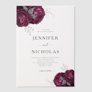 Elegant Burgundy Peonies Floral Wedding Vellum Invitations