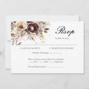 Elegant burgundy peonies Wedding RSVP card