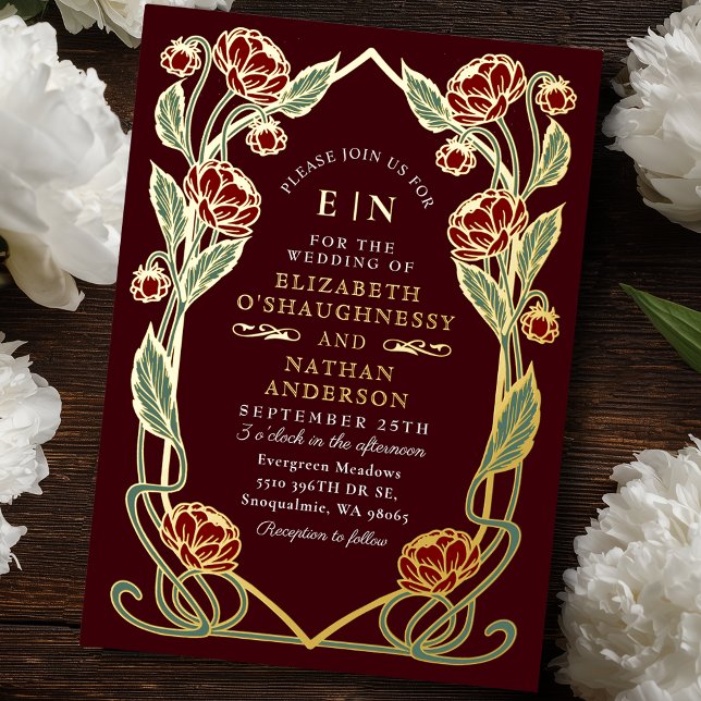 Elegant Burgundy Peony Art Nouveau Floral Wedding (Creator Uploaded)