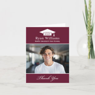 Elegant Burgundy Personalised Graduation Photo Thank You Card