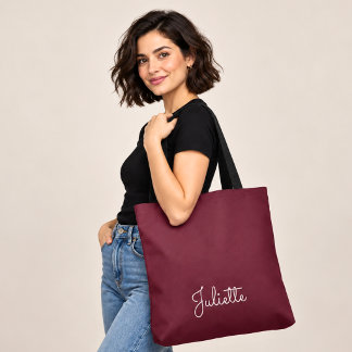 Elegant Burgundy Personalised Signature Script Tote Bag