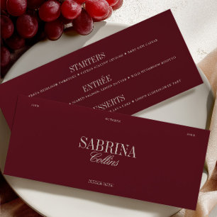 Elegant Burgundy Personalized Guest Name Wedding Menu