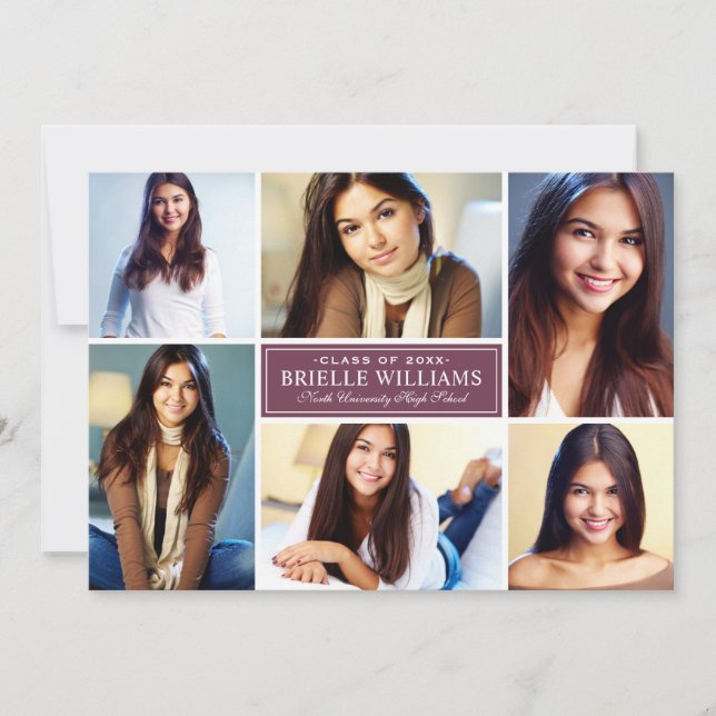 Elegant Burgundy Photo Collage Graduation Party Invitation (Front)