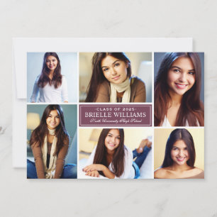 Elegant Burgundy Photo Collage Graduation Party Invitation