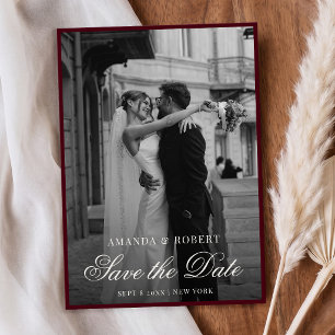 Elegant Burgundy Photo Old Money Wedding Save The Date