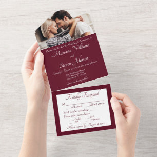 Elegant Burgundy Photo Wedding Invitation