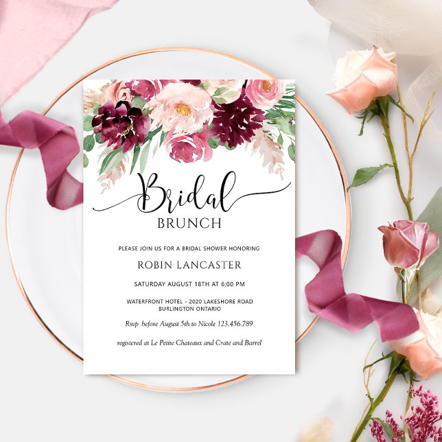 Elegant Burgundy Pink and Blush Bridal Shower Invitation (Creator Uploaded)
