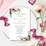 Elegant Burgundy Pink and Blush Floral Wedding<br><div class="desc">Elegant Wedding program with beautiful watercolor floral in a captivating blend of burgundy, pink, blush, mauve and berry hues and modern hand written calligraphy details. Ability to make text changes and adjustments by selecting customise further. Front with wedding ceremony details, back with wedding party names and thank you message for...</div>