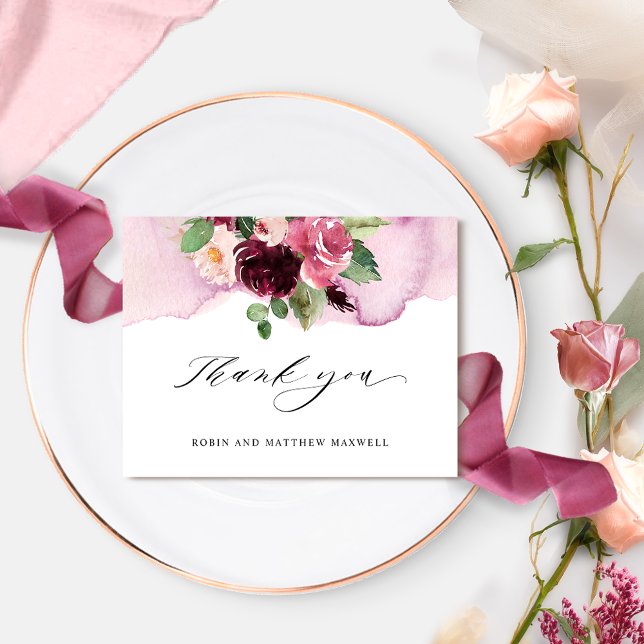 Elegant Burgundy Pink and Blush Floral Wedding Thank You Card (Creator Uploaded)