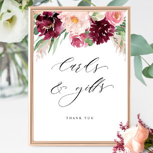 Elegant Burgundy Pink Blush, Cards and Gifts Sign