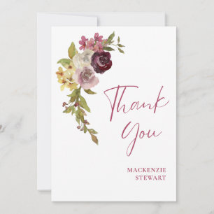 Elegant Burgundy Pink Floral 40th Birthday Thank You Card