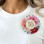 Elegant Burgundy Pink Floral Peonies Sweet 16   10 Cm Round Badge<br><div class="desc">Elegant burgundy,  pink,  and peach peonies Sweet 16 birthday party custom button. Personalised with the age of the guest of honour. Contact me for assistance with your customisations or to request additional matching or coordinating Zazzle products for your event.</div>