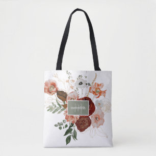 Elegant Burgundy Pink Floral Personalised Tote Bag