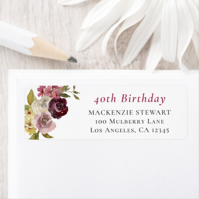 Elegant Burgundy Pink Floral Return Address (Insitu)