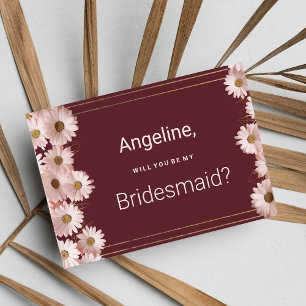 Elegant burgundy pink gold daisy flower Bridesmaid Invitation