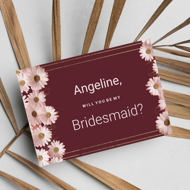 Elegant burgundy pink gold daisy flower Bridesmaid Invitation (Elegant burgundy pink gold daisy flower Bridesmaid )