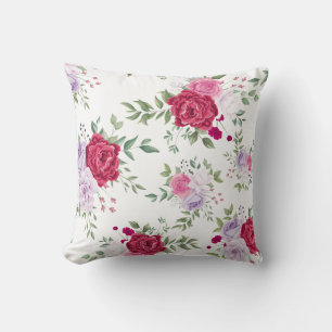 Elegant Burgundy & Pink Lavender Floral Garden Cushion
