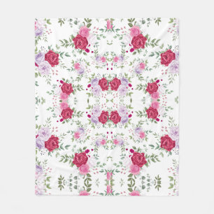 Elegant Burgundy & Pink Lavender Floral Garden Fleece Blanket