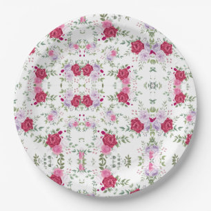 Elegant Burgundy & Pink Lavender Floral Garden Paper Plate