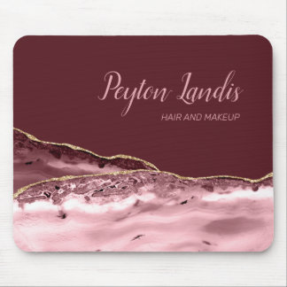 Elegant Burgundy Pink Marble Name Business  Mouse Pad