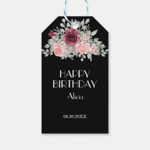 Elegant Burgundy Pink Rose Flora Birthday Gift Tag