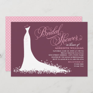 Elegant Burgundy Pink Wedding Gown Bridal Shower Invitation