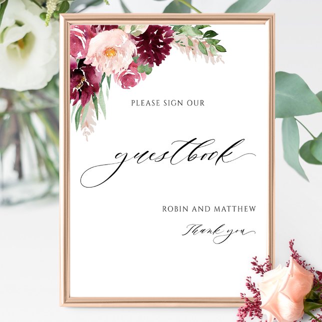 Elegant Burgundy Pink Wedding Guestbook Sign (Creator Uploaded)