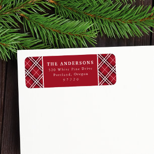 Elegant Burgundy Plaid Pattern Return Address