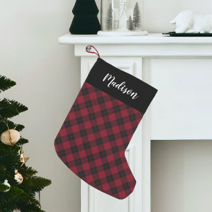 Elegant Burgundy Plaid Personalised Small Christmas Stocking