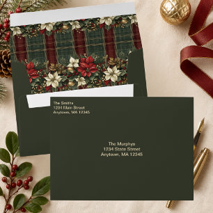 Elegant Burgundy Plaid & Poinsettia Christmas Envelope