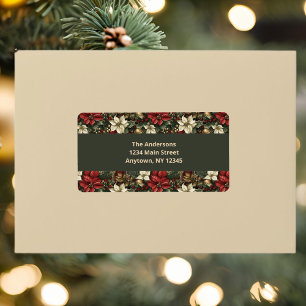 Elegant Burgundy Plaid & Poinsettia Christmas Label